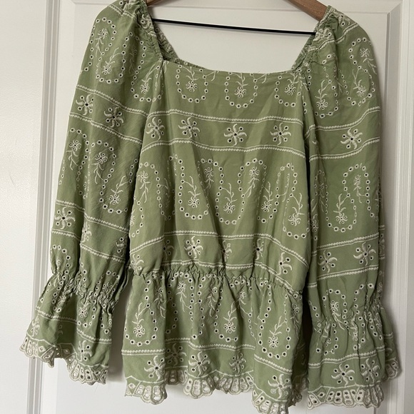 Cato Green Embroidered Blouse with eyelet detail Woman size M - Picture 1 of 4